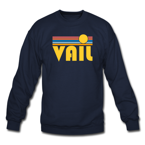 Vail, Colorado Sweatshirt - Retro Sunrise Vail Crewneck Sweatshirt - navy