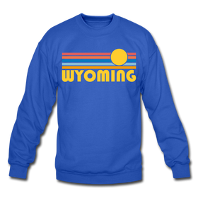 Wyoming Sweatshirt - Retro Sunrise Wyoming Crewneck Sweatshirt - royal blue