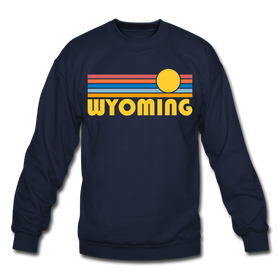 Wyoming Sweatshirt - Retro Sunrise Wyoming Crewneck Sweatshirt - navy