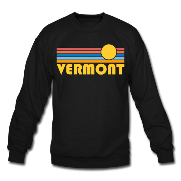 Vermont Sweatshirt - Retro Sunrise Vermont Crewneck Sweatshirt - black