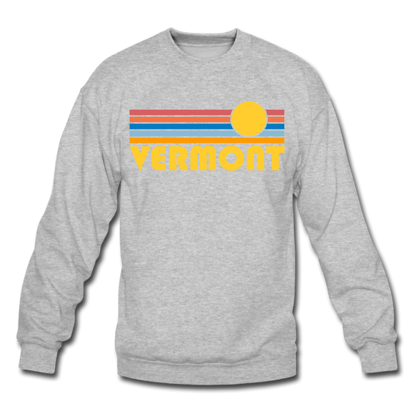 Vermont Sweatshirt - Retro Sunrise Vermont Crewneck Sweatshirt - heather gray
