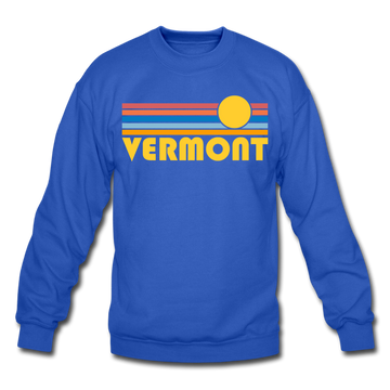 Vermont Sweatshirt - Retro Sunrise Vermont Crewneck Sweatshirt - royal blue
