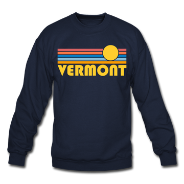 Vermont Sweatshirt - Retro Sunrise Vermont Crewneck Sweatshirt - navy