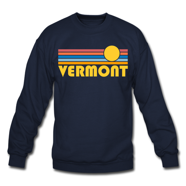 Vermont Sweatshirt - Retro Sunrise Vermont Crewneck Sweatshirt - navy