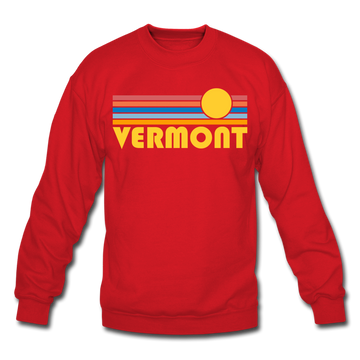 Vermont Sweatshirt - Retro Sunrise Vermont Crewneck Sweatshirt - red