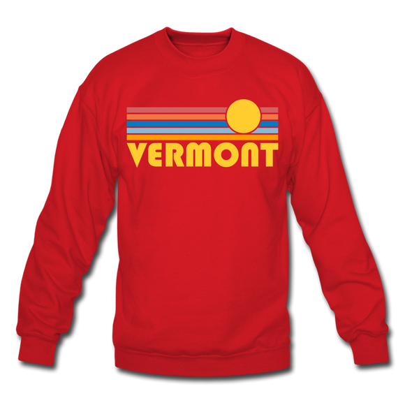 Vermont Sweatshirt - Retro Sunrise Vermont Crewneck Sweatshirt - red