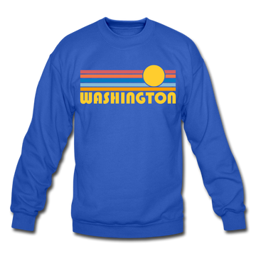 Washington Sweatshirt - Retro Sunrise Washington Crewneck Sweatshirt - royal blue