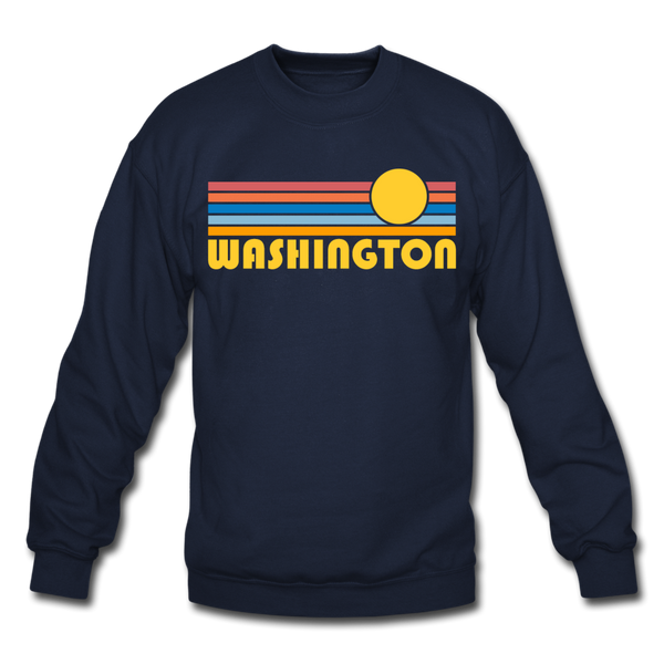 Washington Sweatshirt - Retro Sunrise Washington Crewneck Sweatshirt - navy