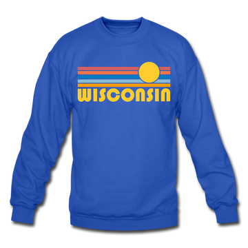 Wisconsin Sweatshirt - Retro Sunrise Wisconsin Crewneck Sweatshirt - royal blue