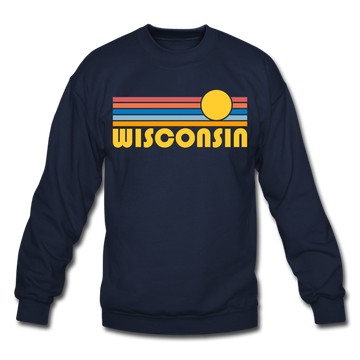 Wisconsin Sweatshirt - Retro Sunrise Wisconsin Crewneck Sweatshirt - navy