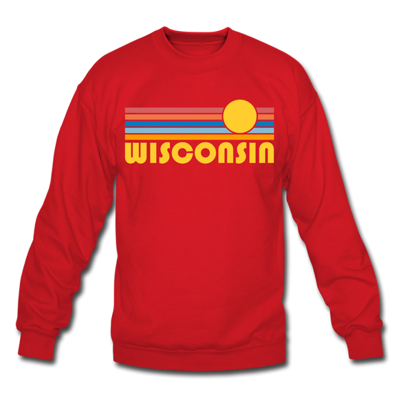 Wisconsin Sweatshirt - Retro Sunrise Wisconsin Crewneck Sweatshirt - red