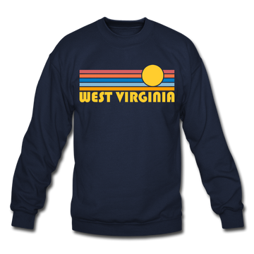 West Virginia Sweatshirt - Retro Sunrise West Virginia Crewneck Sweatshirt - navy
