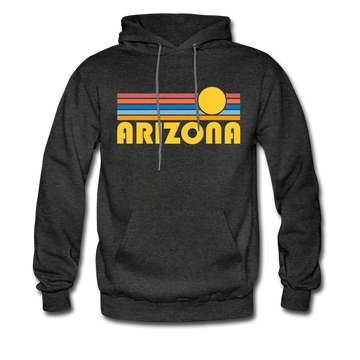 Arizona Hoodie - Retro Sunrise Arizona Crewneck Hooded Sweatshirt - charcoal gray