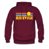 Asheville, North Carolina Hoodie - Retro Sunrise Asheville Crewneck Hooded Sweatshirt - burgundy