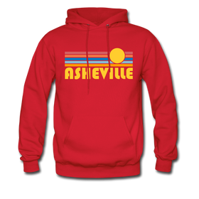 Asheville, North Carolina Hoodie - Retro Sunrise Asheville Crewneck Hooded Sweatshirt - red
