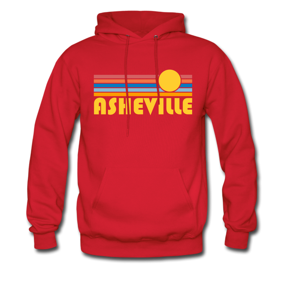 Asheville, North Carolina Hoodie - Retro Sunrise Asheville Crewneck Hooded Sweatshirt - red