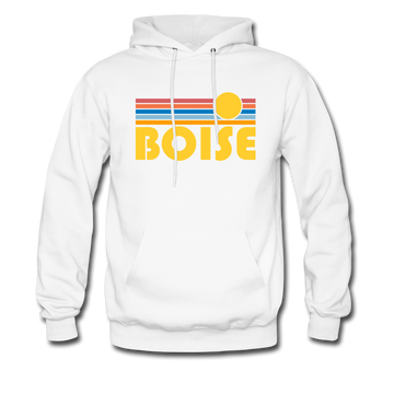 Boise, Idaho Hoodie - Retro Sunrise Boise Crewneck Hooded Sweatshirt - white
