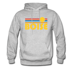 Boise, Idaho Hoodie - Retro Sunrise Boise Crewneck Hooded Sweatshirt - heather gray