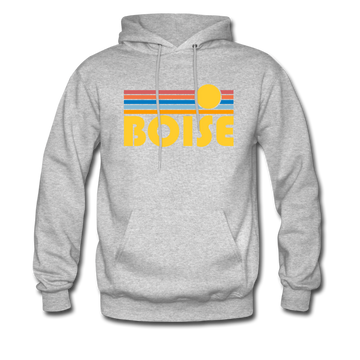 Boise, Idaho Hoodie - Retro Sunrise Boise Crewneck Hooded Sweatshirt - heather gray