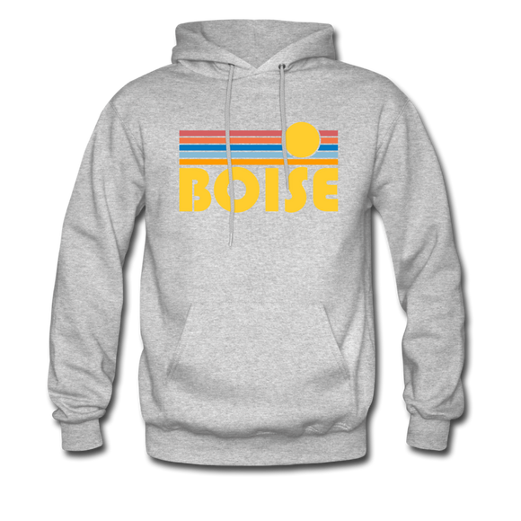 Boise, Idaho Hoodie - Retro Sunrise Boise Crewneck Hooded Sweatshirt - heather gray