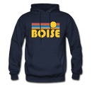 Boise, Idaho Hoodie - Retro Sunrise Boise Crewneck Hooded Sweatshirt - navy