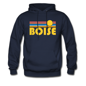 Boise, Idaho Hoodie - Retro Sunrise Boise Crewneck Hooded Sweatshirt - navy