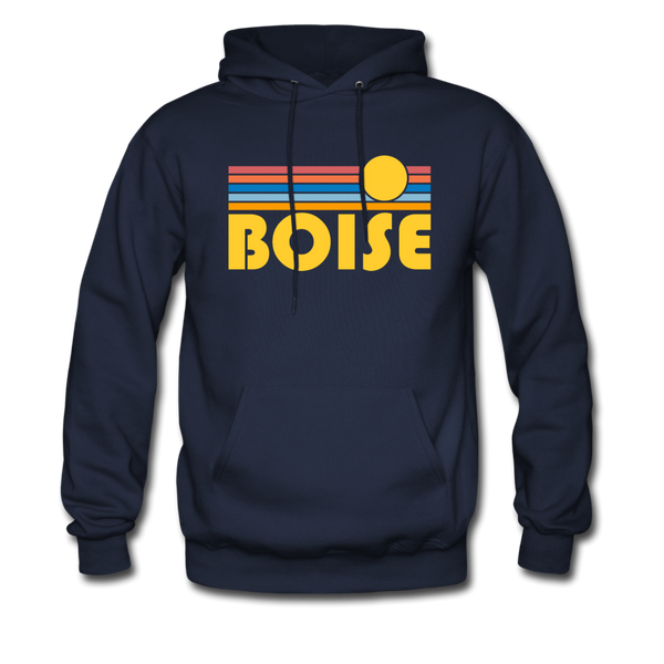 Boise, Idaho Hoodie - Retro Sunrise Boise Crewneck Hooded Sweatshirt - navy
