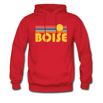 Boise, Idaho Hoodie - Retro Sunrise Boise Crewneck Hooded Sweatshirt - red