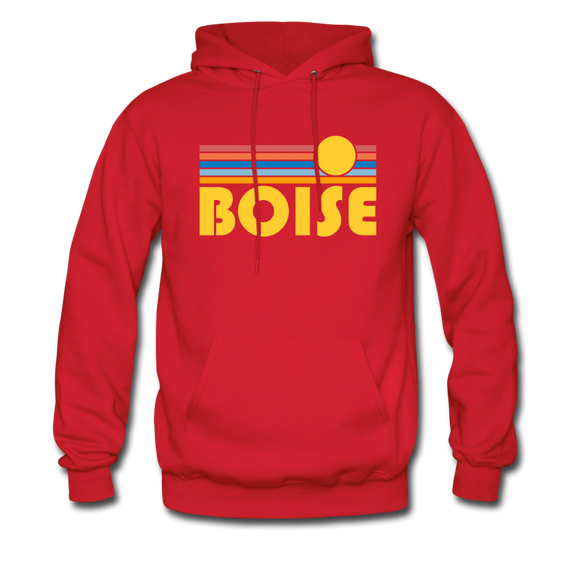 Boise, Idaho Hoodie - Retro Sunrise Boise Crewneck Hooded Sweatshirt - red