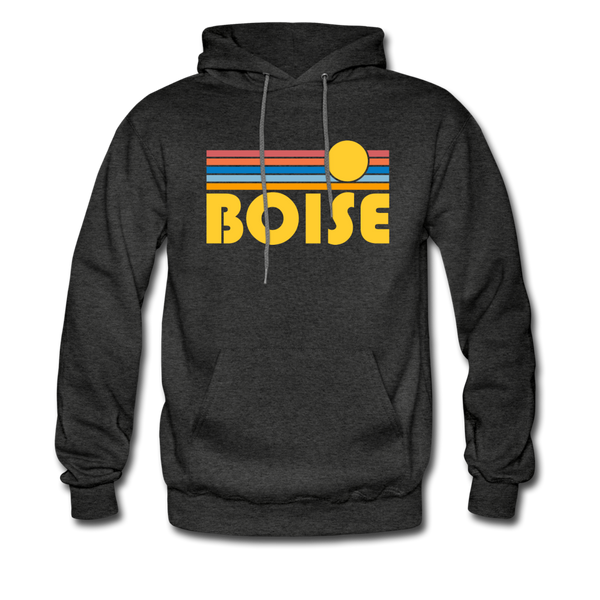 Boise, Idaho Hoodie - Retro Sunrise Boise Crewneck Hooded Sweatshirt - charcoal gray