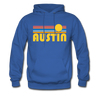 Austin, Texas Hoodie - Retro Sunrise Austin Crewneck Hooded Sweatshirt - royal blue