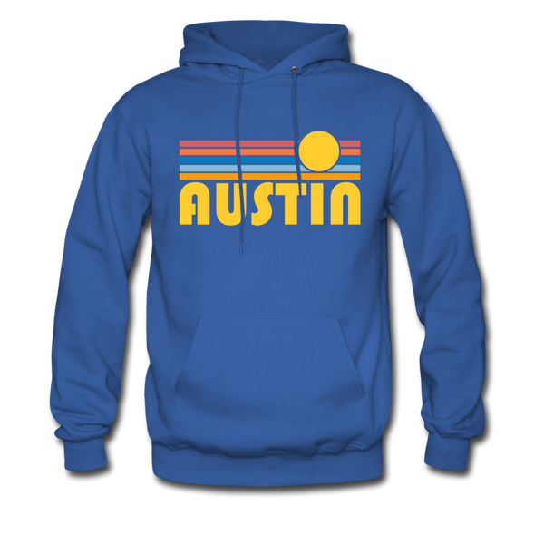 Austin, Texas Hoodie - Retro Sunrise Austin Crewneck Hooded Sweatshirt - royal blue