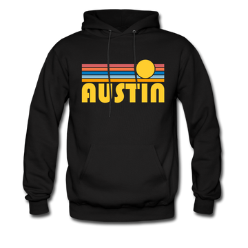 Austin, Texas Hoodie - Retro Sunrise Austin Crewneck Hooded Sweatshirt - black