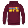 Austin, Texas Hoodie - Retro Sunrise Austin Crewneck Hooded Sweatshirt - burgundy