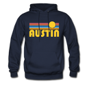 Austin, Texas Hoodie - Retro Sunrise Austin Crewneck Hooded Sweatshirt - navy