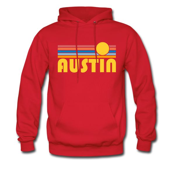 Austin, Texas Hoodie - Retro Sunrise Austin Crewneck Hooded Sweatshirt - red