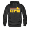 Austin, Texas Hoodie - Retro Sunrise Austin Crewneck Hooded Sweatshirt - charcoal gray