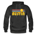 Austin, Texas Hoodie - Retro Sunrise Austin Crewneck Hooded Sweatshirt - charcoal gray