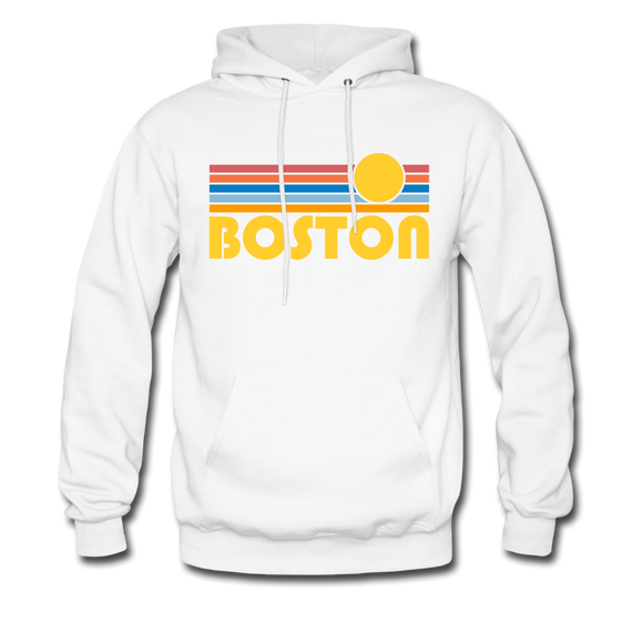 Boston, Massachusetts Hoodie - Retro Sunrise Boston Crewneck Hooded Sweatshirt - white