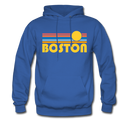 Boston, Massachusetts Hoodie - Retro Sunrise Boston Crewneck Hooded Sweatshirt - royal blue