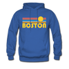 Boston, Massachusetts Hoodie - Retro Sunrise Boston Crewneck Hooded Sweatshirt - royal blue