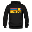 Boston, Massachusetts Hoodie - Retro Sunrise Boston Crewneck Hooded Sweatshirt - black