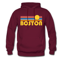 Boston, Massachusetts Hoodie - Retro Sunrise Boston Crewneck Hooded Sweatshirt - burgundy