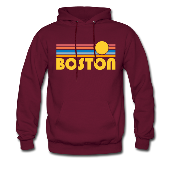 Boston, Massachusetts Hoodie - Retro Sunrise Boston Crewneck Hooded Sweatshirt - burgundy