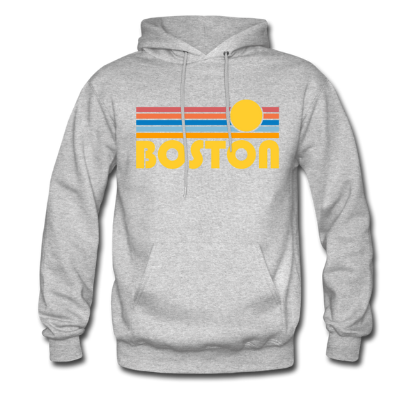 Boston, Massachusetts Hoodie - Retro Sunrise Boston Crewneck Hooded Sweatshirt - heather gray