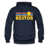 Boston, Massachusetts Hoodie - Retro Sunrise Boston Crewneck Hooded Sweatshirt - navy