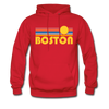 Boston, Massachusetts Hoodie - Retro Sunrise Boston Crewneck Hooded Sweatshirt - red