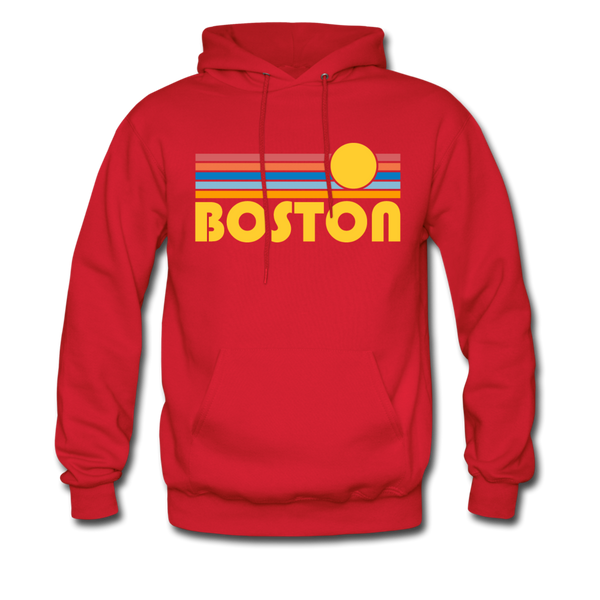 Boston, Massachusetts Hoodie - Retro Sunrise Boston Crewneck Hooded Sweatshirt - red