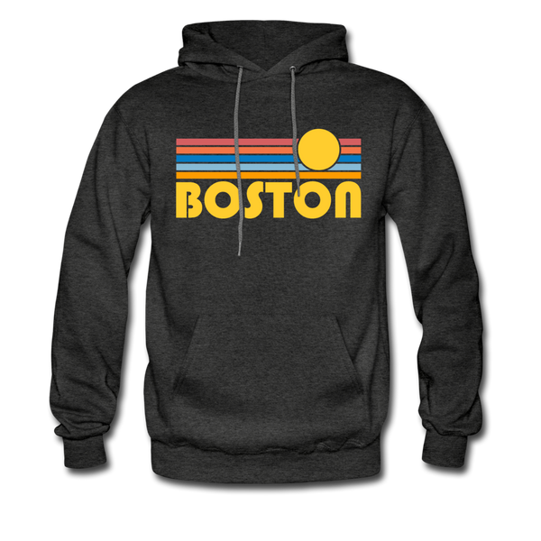Boston, Massachusetts Hoodie - Retro Sunrise Boston Crewneck Hooded Sweatshirt - charcoal gray