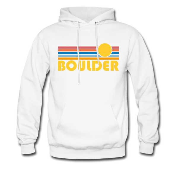Boulder, Colorado Hoodie - Retro Sunrise Boulder Crewneck Hooded Sweatshirt - white